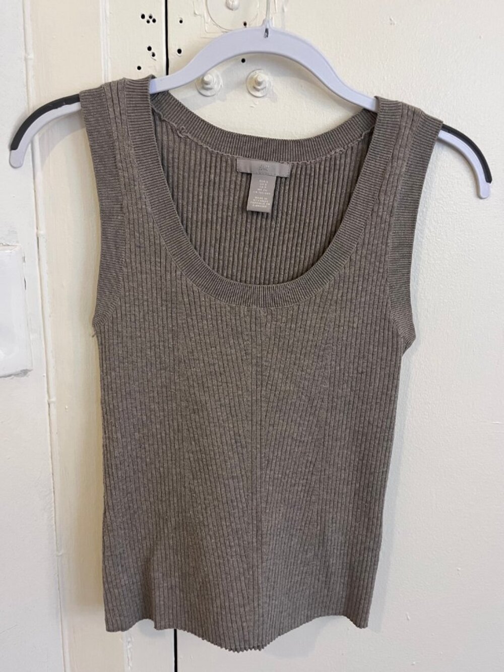 H&M Ribbed Sleeveless Tank Top Grey Taupe Size S